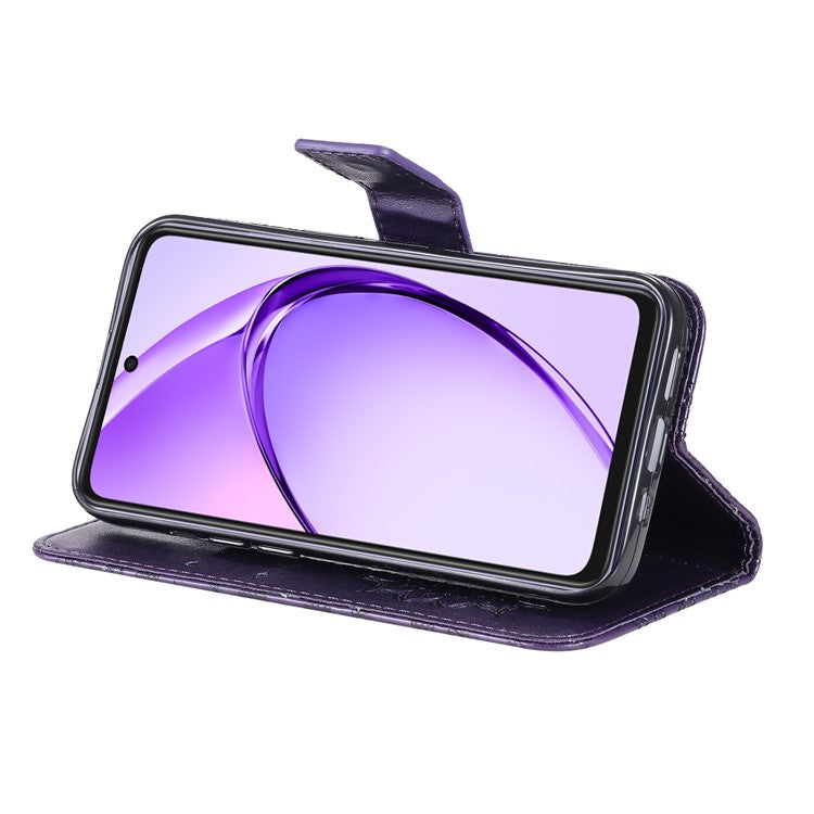 KT Imprinting Flower Series-1 For Oppo A3x 4G / 5G (India) / A3 4G / 5G / A60 5G / A40 4G / A40M 4G Case Sunflower Leather Wallet Phone Cover - Purple