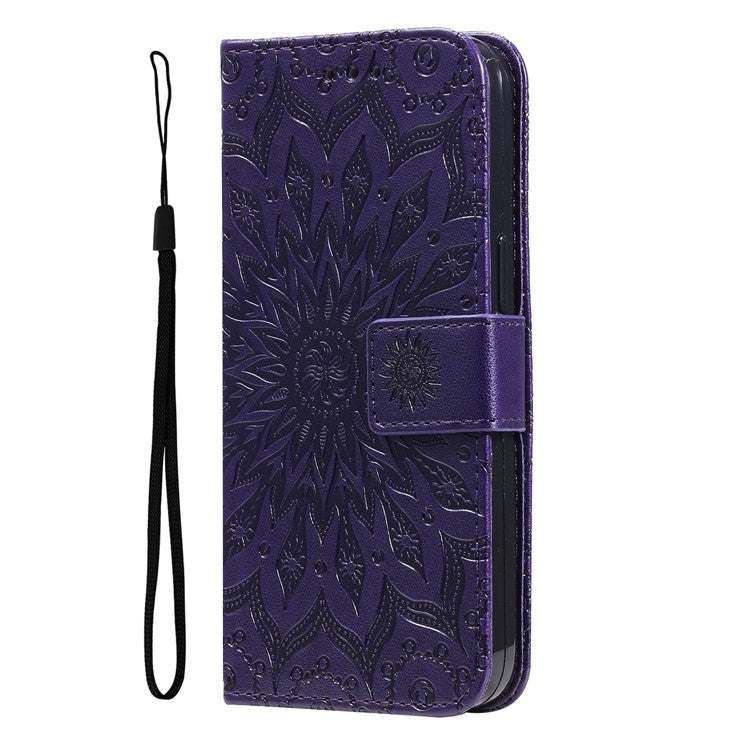 KT Imprinting Flower Series-1 For Oppo A3x 4G / 5G (India) / A3 4G / 5G / A60 5G / A40 4G / A40M 4G Case Sunflower Leather Wallet Phone Cover - Purple