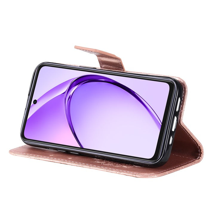 KT Imprinting Flower Series-1 For Oppo A3x 4G / 5G (India) / A3 4G / 5G / A60 5G / A40 4G / A40M 4G Case Sunflower Leather Wallet Phone Cover - Rose Gold