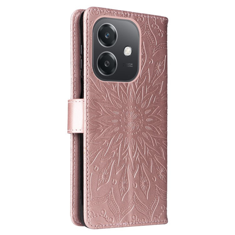 KT Imprinting Flower Series-1 For Oppo A3x 4G / 5G (India) / A3 4G / 5G / A60 5G / A40 4G / A40M 4G Case Sunflower Leather Wallet Phone Cover - Rose Gold