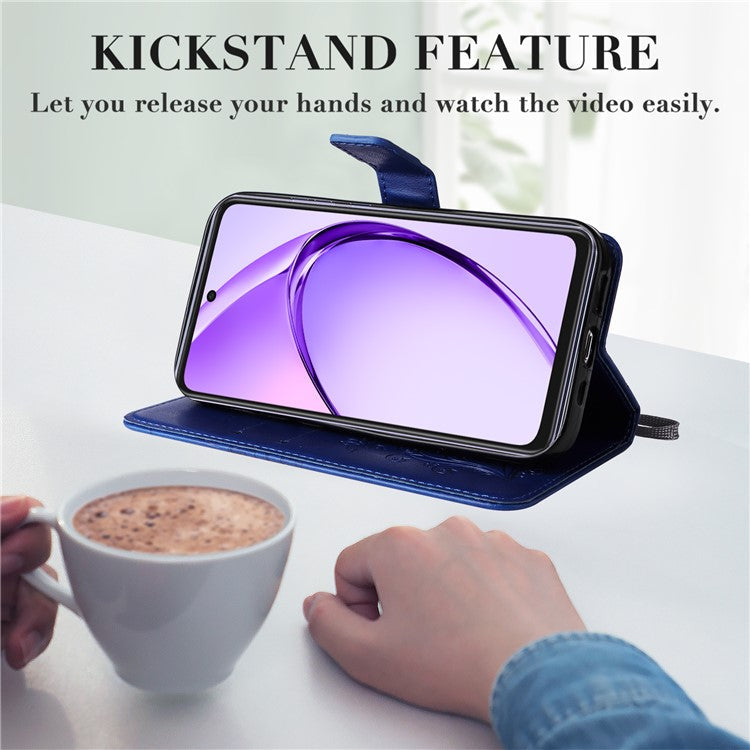 KT Imprinting Flower Series-2 For Oppo A3x 4G / 5G (India) / A3 4G / 5G / A60 5G / A40 4G / A40M 4G Case Butterfly Leather Phone Cover - Blue