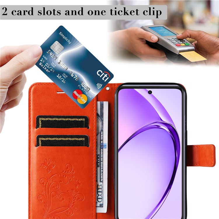 KT Imprinting Flower Series-2 For Oppo A3x 4G / 5G (India) / A3 4G / 5G / A60 5G / A40 4G / A40M 4G Case Butterfly Leather Phone Cover - Orange
