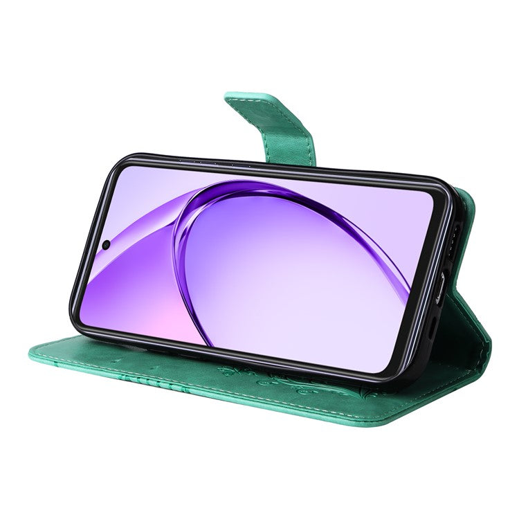 KT Imprinting Flower Series-2 For Oppo A3x 4G / 5G (India) / A3 4G / 5G / A60 5G / A40 4G / A40M 4G Case Butterfly Leather Phone Cover - Green
