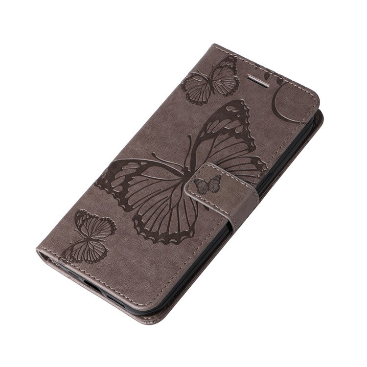 KT Imprinting Flower Series-2 For Oppo A3x 4G / 5G (India) / A3 4G / 5G / A60 5G / A40 4G / A40M 4G Case Butterfly Leather Phone Cover - Grey