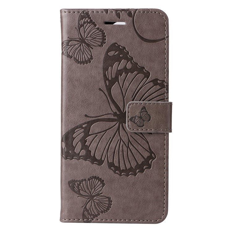 KT Imprinting Flower Series-2 For Oppo A3x 4G / 5G (India) / A3 4G / 5G / A60 5G / A40 4G / A40M 4G Case Butterfly Leather Phone Cover - Grey