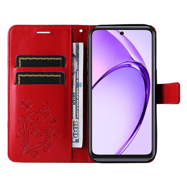 KT Imprinting Flower Series-2 For Oppo A3x 4G / 5G (India) / A3 4G / 5G / A60 5G / A40 4G / A40M 4G Case Butterfly Leather Phone Cover - Red