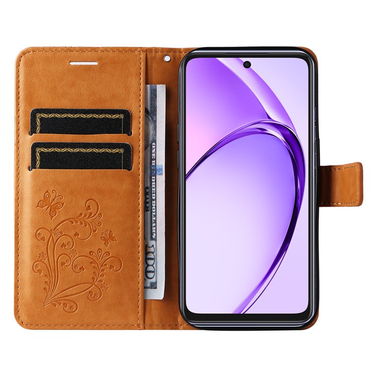 KT Imprinting Flower Series-2 For Oppo A3x 4G / 5G (India) / A3 4G / 5G / A60 5G / A40 4G / A40M 4G Case Butterfly Leather Phone Cover - Yellow