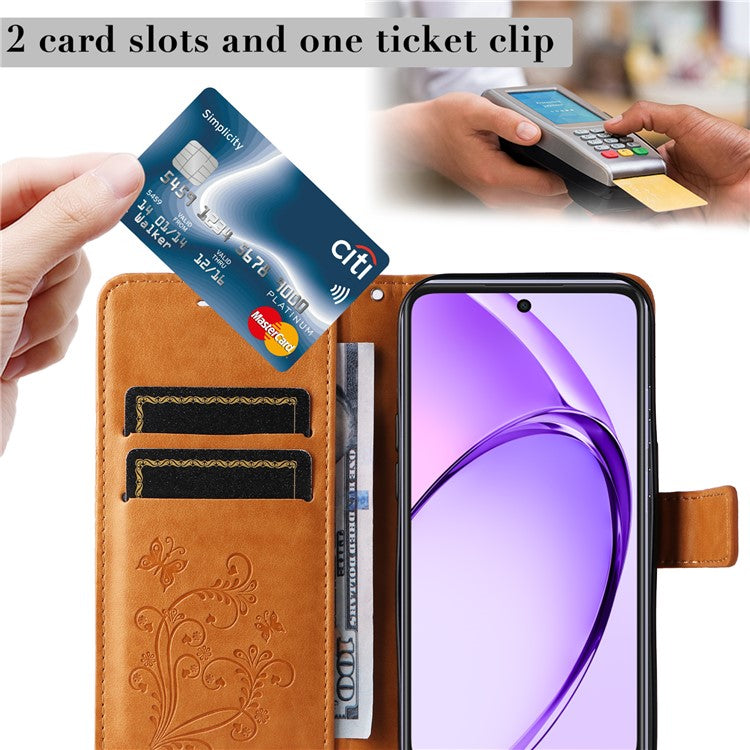 KT Imprinting Flower Series-2 For Oppo A3x 4G / 5G (India) / A3 4G / 5G / A60 5G / A40 4G / A40M 4G Case Butterfly Leather Phone Cover - Yellow