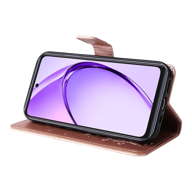 KT Imprinting Flower Series-2 For Oppo A3x 4G / 5G (India) / A3 4G / 5G / A60 5G / A40 4G / A40M 4G Case Butterfly Leather Phone Cover - Rose Gold
