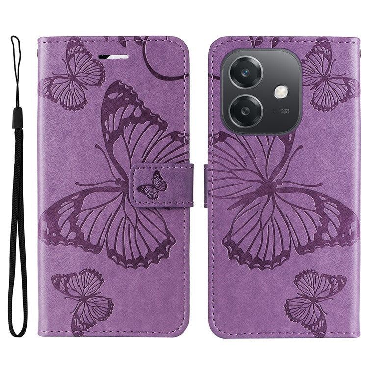 KT Imprinting Flower Series-2 For Oppo A3x 4G / 5G (India) / A3 4G / 5G / A60 5G / A40 4G / A40M 4G Case Butterfly Leather Phone Cover - Light Purple