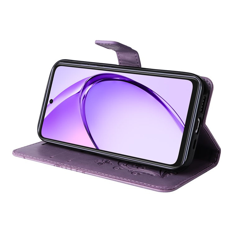 KT Imprinting Flower Series-2 For Oppo A3x 4G / 5G (India) / A3 4G / 5G / A60 5G / A40 4G / A40M 4G Case Butterfly Leather Phone Cover - Light Purple