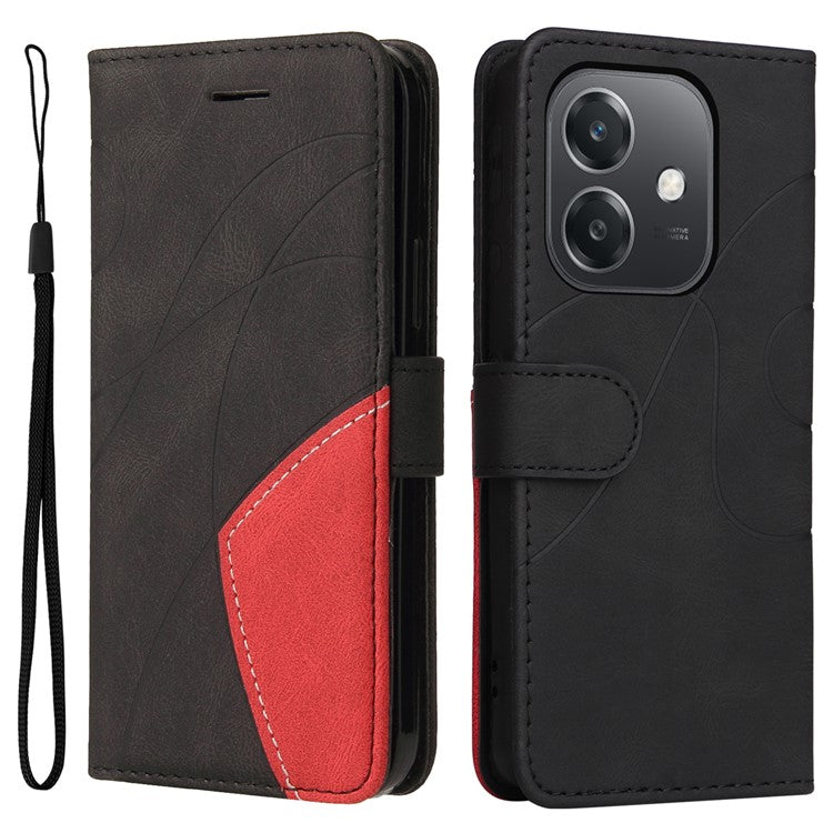 KT Leather Series-1 For Oppo A3x 4G / 5G (India) / A3 4G / 5G / A60 5G / A40 4G / A40M 4G Leather Case Color Splicing Phone Cover Wallet Stand - Black