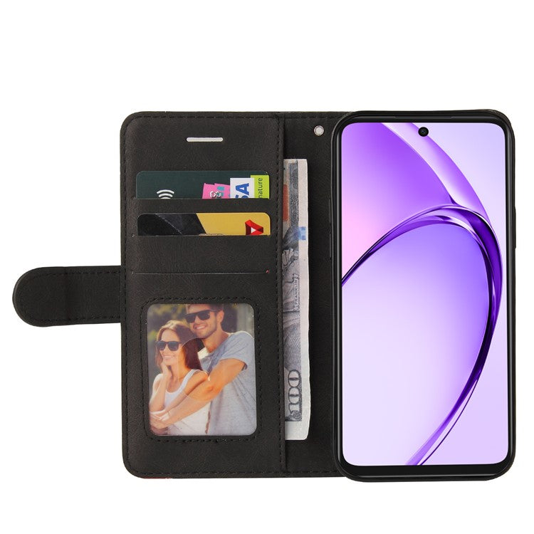 KT Leather Series-1 For Oppo A3x 4G / 5G (India) / A3 4G / 5G / A60 5G / A40 4G / A40M 4G Leather Case Color Splicing Phone Cover Wallet Stand - Black