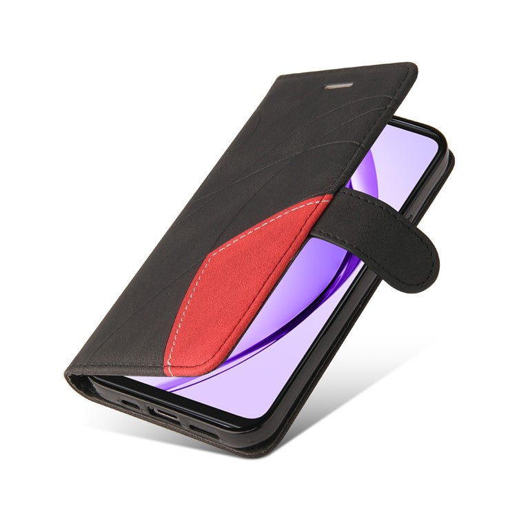 KT Leather Series-1 For Oppo A3x 4G / 5G (India) / A3 4G / 5G / A60 5G / A40 4G / A40M 4G Leather Case Color Splicing Phone Cover Wallet Stand - Black