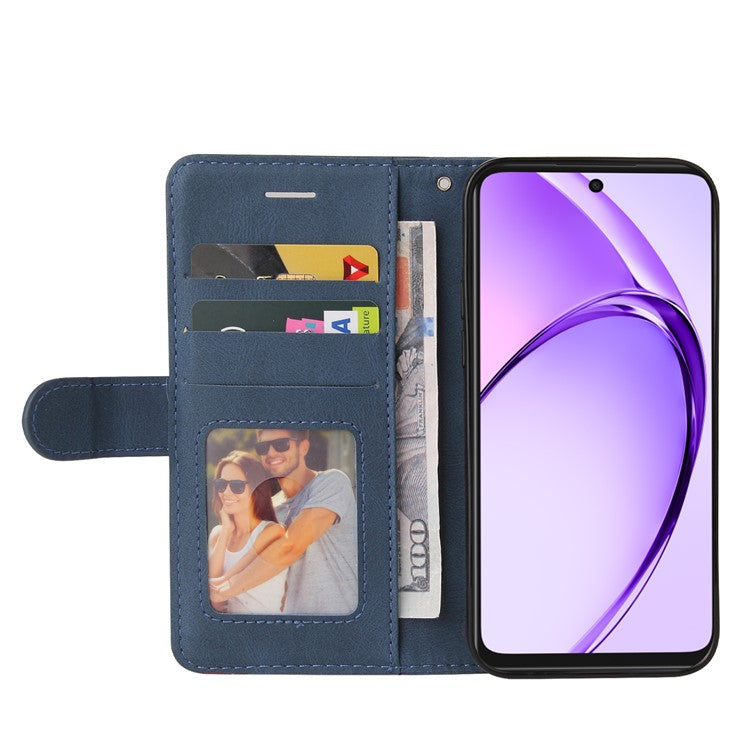 KT Leather Series-1 For Oppo A3x 4G / 5G (India) / A3 4G / 5G / A60 5G / A40 4G / A40M 4G Leather Case Color Splicing Phone Cover Wallet Stand - Blue