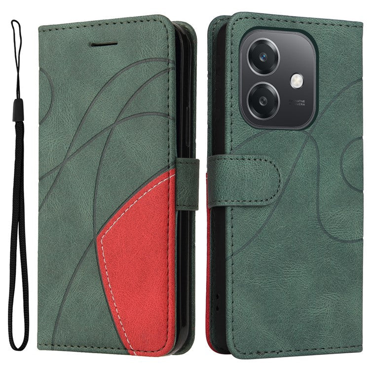 KT Leather Series-1 For Oppo A3x 4G / 5G (India) / A3 4G / 5G / A60 5G / A40 4G / A40M 4G Leather Case Color Splicing Phone Cover Wallet Stand - Green