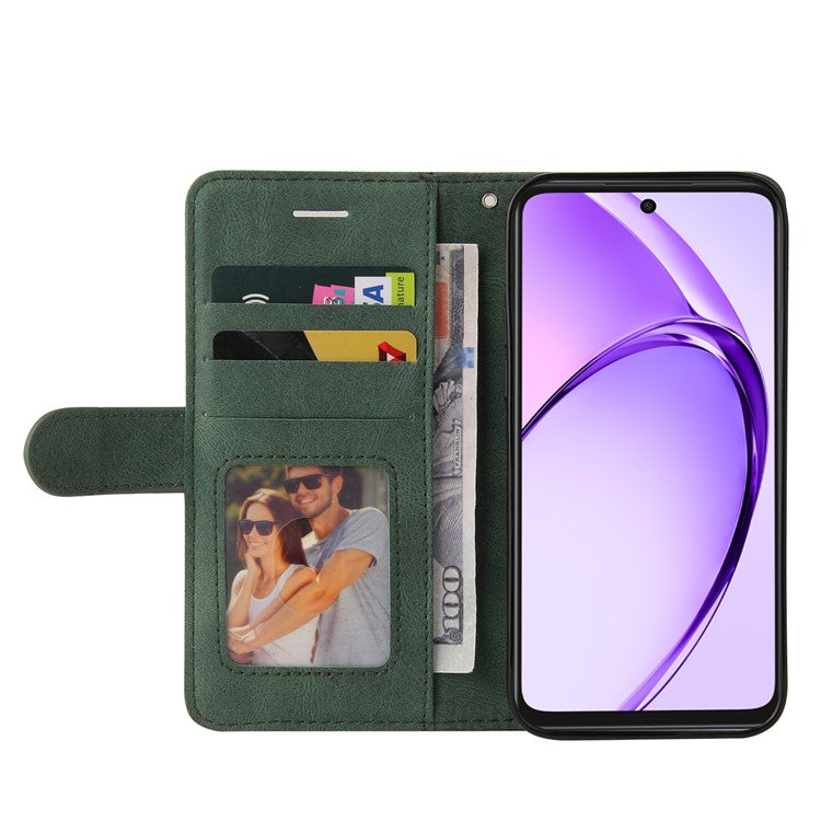 KT Leather Series-1 For Oppo A3x 4G / 5G (India) / A3 4G / 5G / A60 5G / A40 4G / A40M 4G Leather Case Color Splicing Phone Cover Wallet Stand - Green