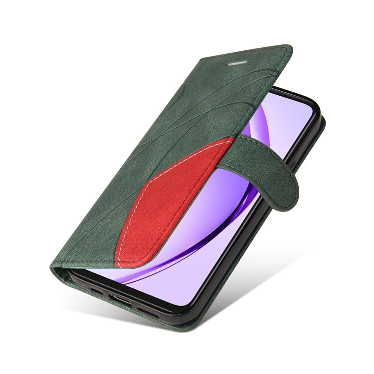 KT Leather Series-1 For Oppo A3x 4G / 5G (India) / A3 4G / 5G / A60 5G / A40 4G / A40M 4G Leather Case Color Splicing Phone Cover Wallet Stand - Green