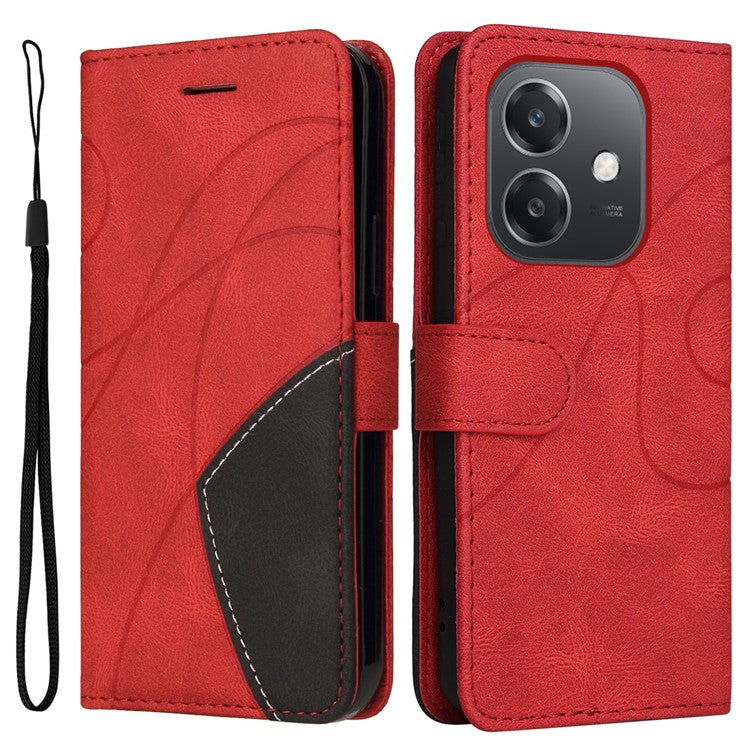 KT Leather Series-1 For Oppo A3x 4G / 5G (India) / A3 4G / 5G / A60 5G / A40 4G / A40M 4G Leather Case Color Splicing Phone Cover Wallet Stand - Red
