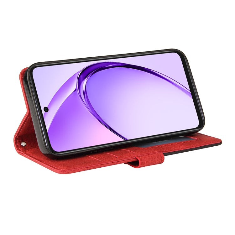 KT Leather Series-1 For Oppo A3x 4G / 5G (India) / A3 4G / 5G / A60 5G / A40 4G / A40M 4G Leather Case Color Splicing Phone Cover Wallet Stand - Red