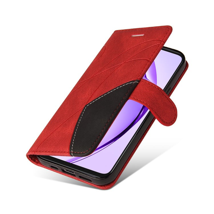 KT Leather Series-1 For Oppo A3x 4G / 5G (India) / A3 4G / 5G / A60 5G / A40 4G / A40M 4G Leather Case Color Splicing Phone Cover Wallet Stand - Red