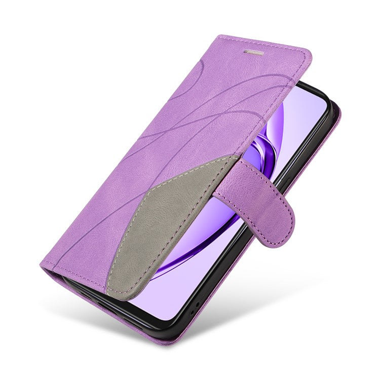 KT Leather Series-1 For Oppo A3x 4G / 5G (India) / A3 4G / 5G / A60 5G / A40 4G / A40M 4G Leather Case Color Splicing Phone Cover Wallet Stand - Light Purple