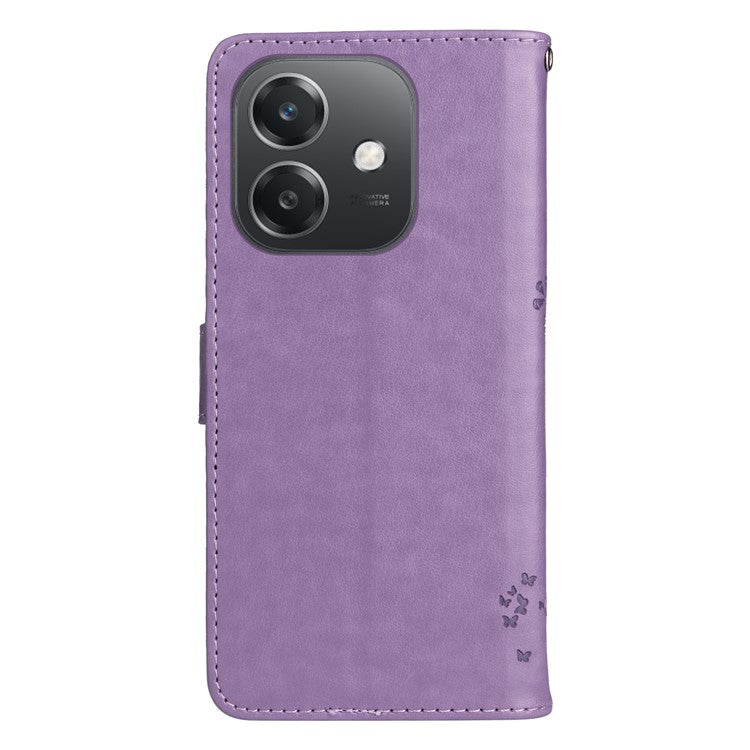 KT Imprinting Flower Series-3 For Oppo A3x 4G / 5G (India) / A3 4G / 5G / A60 5G / A40 4G / A40M 4G Case Cat Tree Pattern Flip Leather Phone Cover - Light Purple