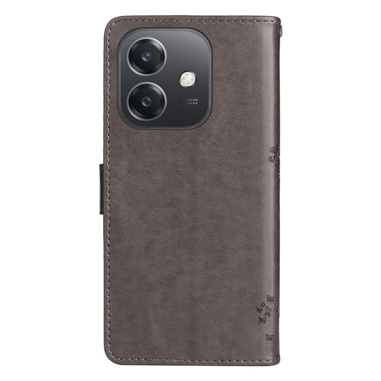 KT Imprinting Flower Series-3 For Oppo A3x 4G / 5G (India) / A3 4G / 5G / A60 5G / A40 4G / A40M 4G Case Cat Tree Pattern Flip Leather Phone Cover - Grey