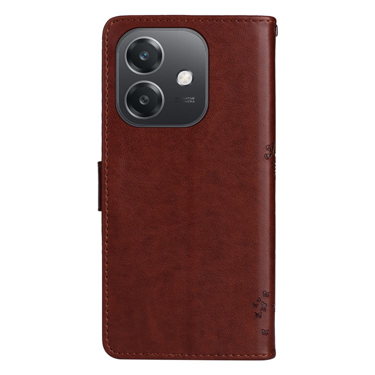 KT Imprinting Flower Series-3 For Oppo A3x 4G / 5G (India) / A3 4G / 5G / A60 5G / A40 4G / A40M 4G Case Cat Tree Pattern Flip Leather Phone Cover - Coffee