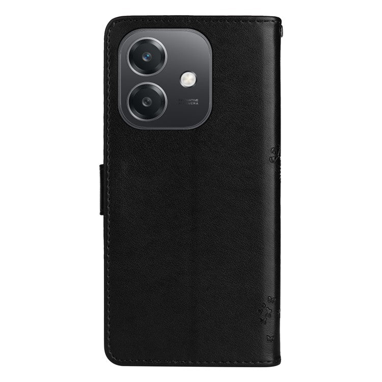KT Imprinting Flower Series-3 For Oppo A3x 4G / 5G (India) / A3 4G / 5G / A60 5G / A40 4G / A40M 4G Case Cat Tree Pattern Flip Leather Phone Cover - Black