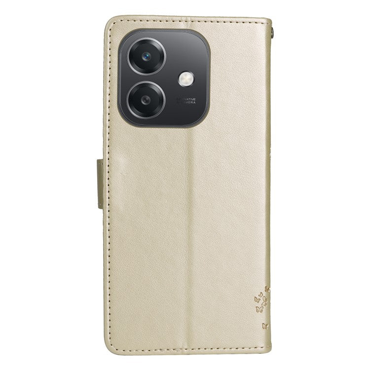 KT Imprinting Flower Series-3 For Oppo A3x 4G / 5G (India) / A3 4G / 5G / A60 5G / A40 4G / A40M 4G Case Cat Tree Pattern Flip Leather Phone Cover - Gold