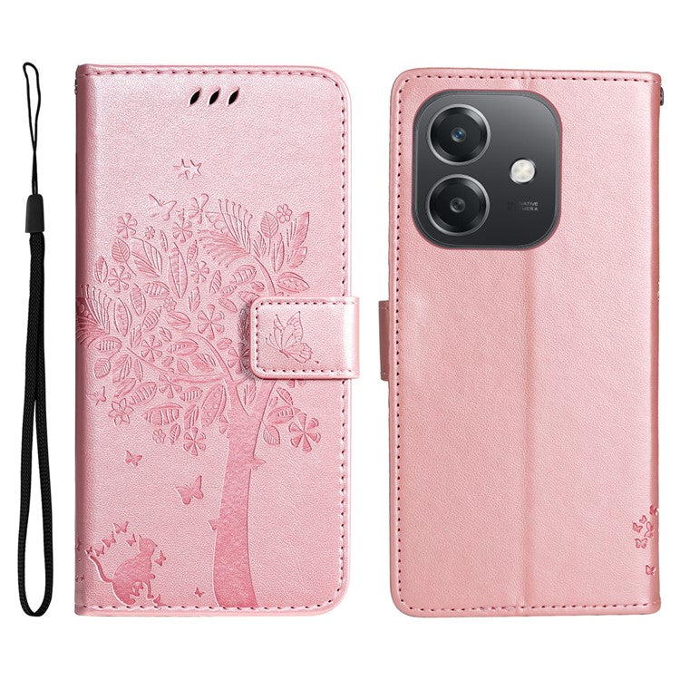 KT Imprinting Flower Series-3 For Oppo A3x 4G / 5G (India) / A3 4G / 5G / A60 5G / A40 4G / A40M 4G Case Cat Tree Pattern Flip Leather Phone Cover - Rose Gold