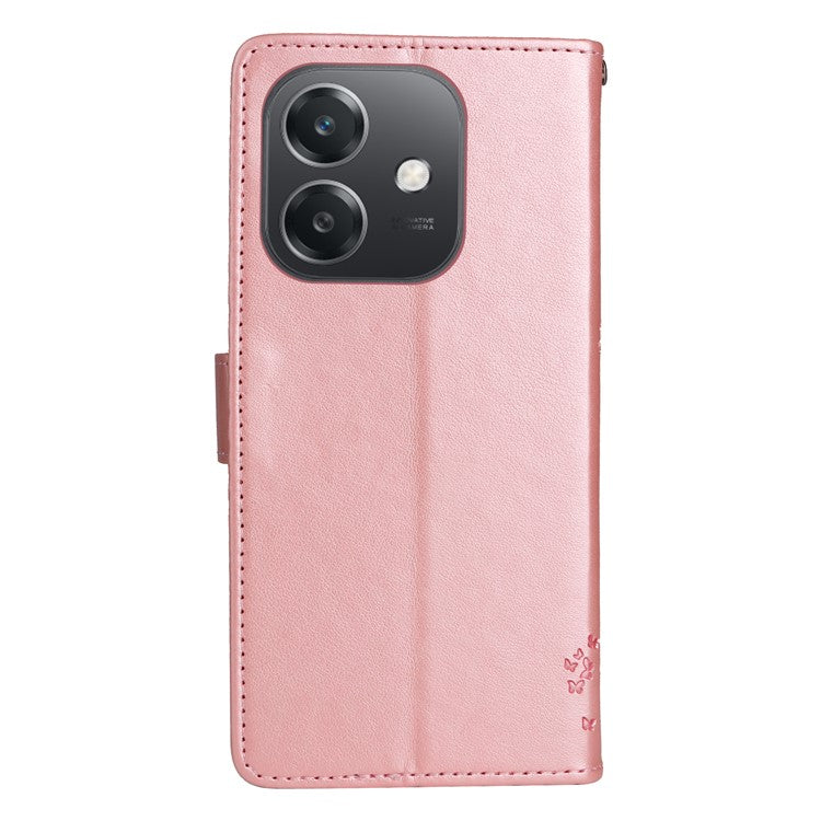 KT Imprinting Flower Series-3 For Oppo A3x 4G / 5G (India) / A3 4G / 5G / A60 5G / A40 4G / A40M 4G Case Cat Tree Pattern Flip Leather Phone Cover - Rose Gold
