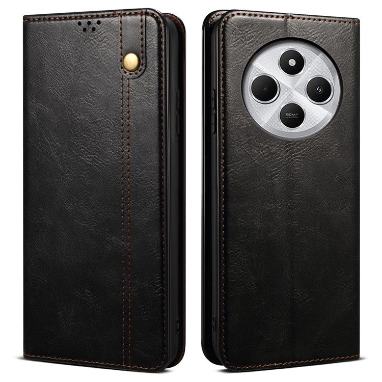 For Xiaomi Poco C75 4G / Redmi 14R 5G / 14C 4G Case Crazy Horse Texture Waxy Leather Wallet Stand Phone Cover - Black