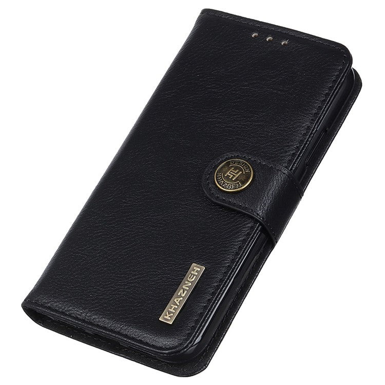 KHAZNEH Phone Wallet Case For Motorola Edge 30 Neo 5G / Edge 30 Lite, Anti-wear Phone Shell Cowhide Texture PU Leather Stand Shockproof Flip Cover - Black