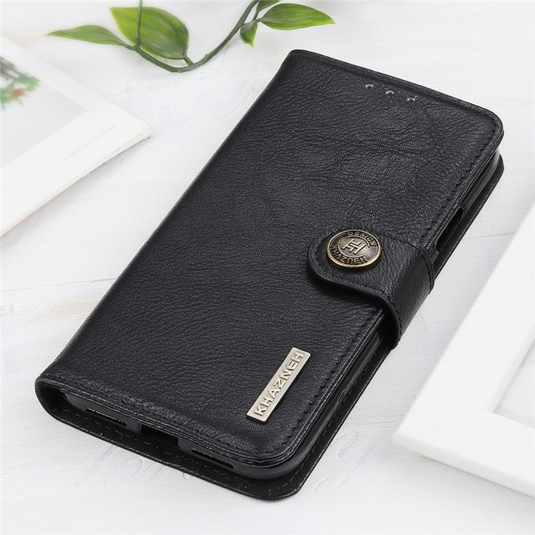 KHAZNEH Phone Wallet Case For Motorola Edge 30 Neo 5G / Edge 30 Lite, Anti-wear Phone Shell Cowhide Texture PU Leather Stand Shockproof Flip Cover - Black