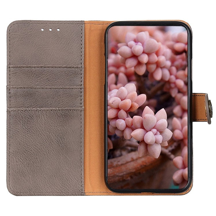 KHAZNEH Phone Wallet Case For Motorola Edge 30 Neo 5G / Edge 30 Lite, Anti-wear Phone Shell Cowhide Texture PU Leather Stand Shockproof Flip Cover - Khaki