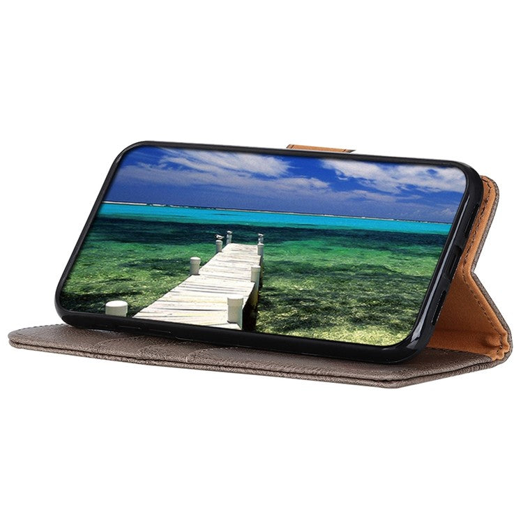 KHAZNEH Phone Wallet Case For Motorola Edge 30 Neo 5G / Edge 30 Lite, Anti-wear Phone Shell Cowhide Texture PU Leather Stand Shockproof Flip Cover - Khaki