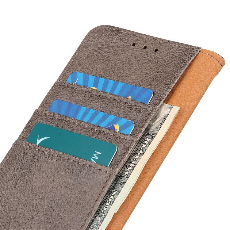KHAZNEH Phone Wallet Case For Motorola Edge 30 Neo 5G / Edge 30 Lite, Anti-wear Phone Shell Cowhide Texture PU Leather Stand Shockproof Flip Cover - Khaki