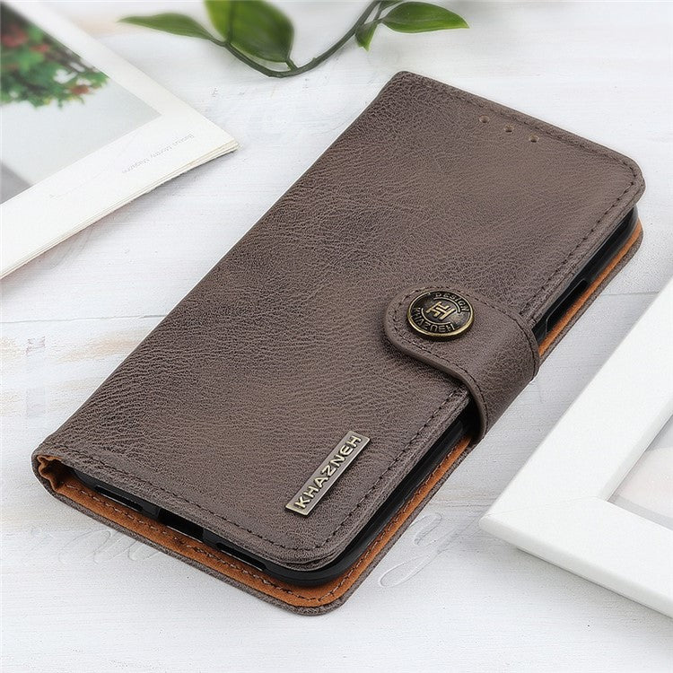 KHAZNEH Phone Wallet Case For Motorola Edge 30 Neo 5G / Edge 30 Lite, Anti-wear Phone Shell Cowhide Texture PU Leather Stand Shockproof Flip Cover - Khaki