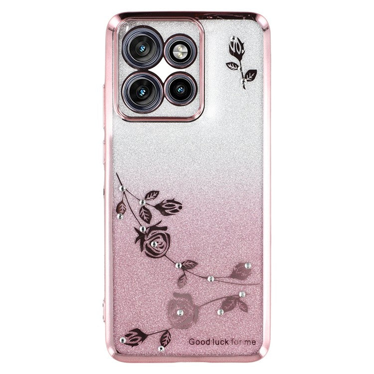 KADEM For Motorola Edge 50 Neo 5G / Moto S50 5G / Thinkphone 25 5G Case Ring Kickstand TPU Flowers Phone Cover Gradient Glitter - Rose Gold