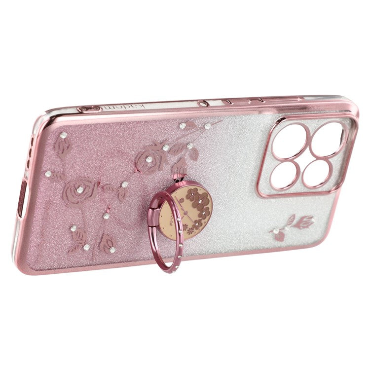 KADEM For Motorola Edge 50 Neo 5G / Moto S50 5G / Thinkphone 25 5G Case Ring Kickstand TPU Flowers Phone Cover Gradient Glitter - Rose Gold