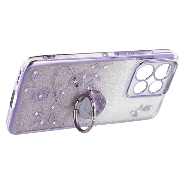 KADEM For Motorola Edge 50 Neo 5G / Moto S50 5G / Thinkphone 25 5G Case Ring Kickstand TPU Flowers Phone Cover Gradient Glitter - Purple
