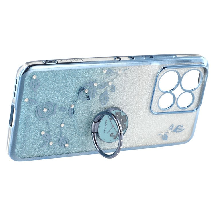 KADEM For Motorola Edge 50 Neo 5G / Moto S50 5G / Thinkphone 25 5G Case Ring Kickstand TPU Flowers Phone Cover Gradient Glitter - Blue