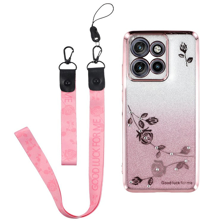 KADEM For Motorola Edge 50 Neo 5G / Moto S50 5G / Thinkphone 25 5G Case Flower Pattern TPU Gradient Phone Cover with Lanyards - Rose Gold