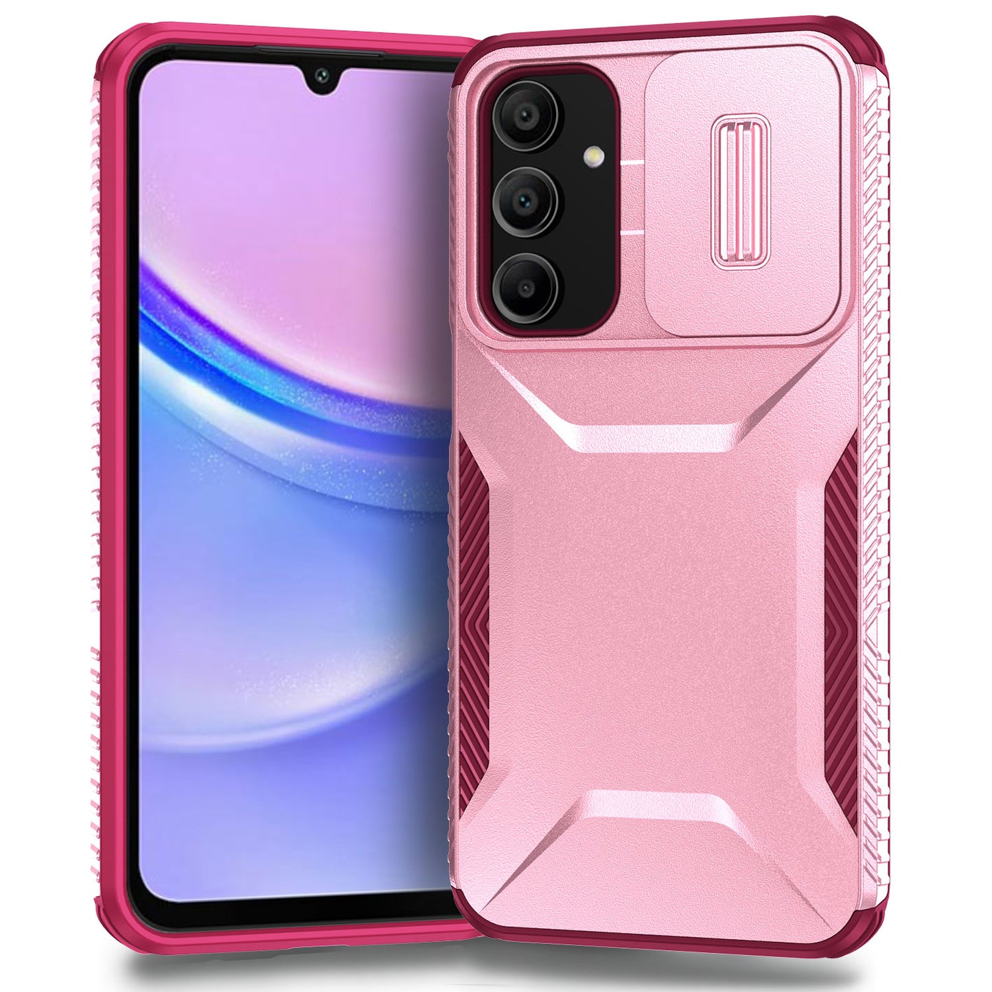 For Samsung Galaxy A16 5G / A16 4G Case Camshield TPU+PC Phone Cover Non-Slip Side Edge - Pink+Wine Red