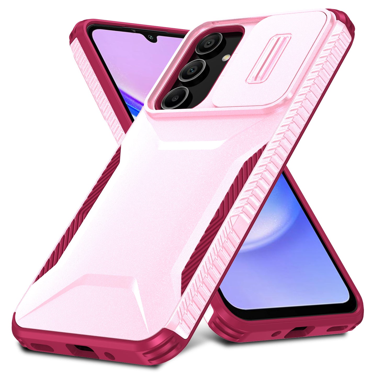 For Samsung Galaxy A16 5G / A16 4G Case Camshield TPU+PC Phone Cover Non-Slip Side Edge - Pink+Wine Red