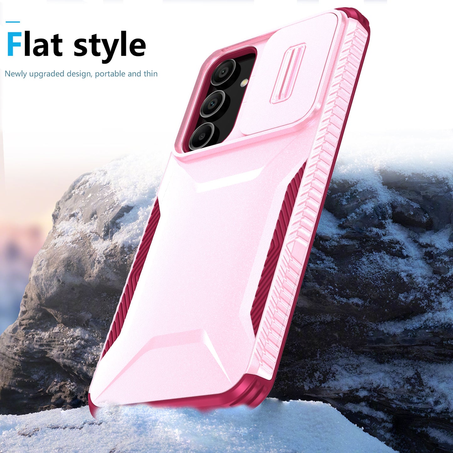 For Samsung Galaxy A16 5G / A16 4G Case Camshield TPU+PC Phone Cover Non-Slip Side Edge - Pink+Wine Red
