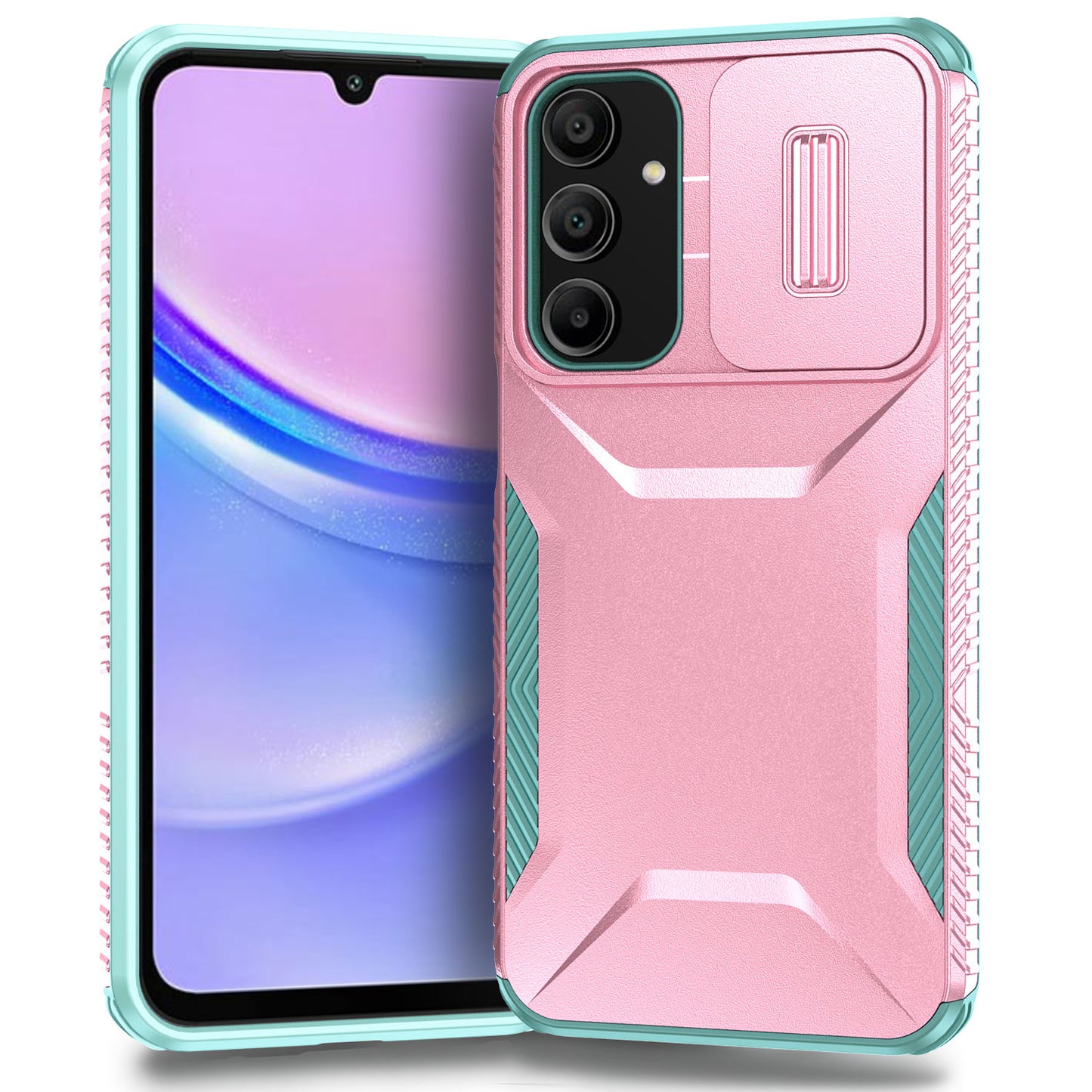 For Samsung Galaxy A16 5G / A16 4G Case Camshield TPU+PC Phone Cover Non-Slip Side Edge - Pink+Grey Green