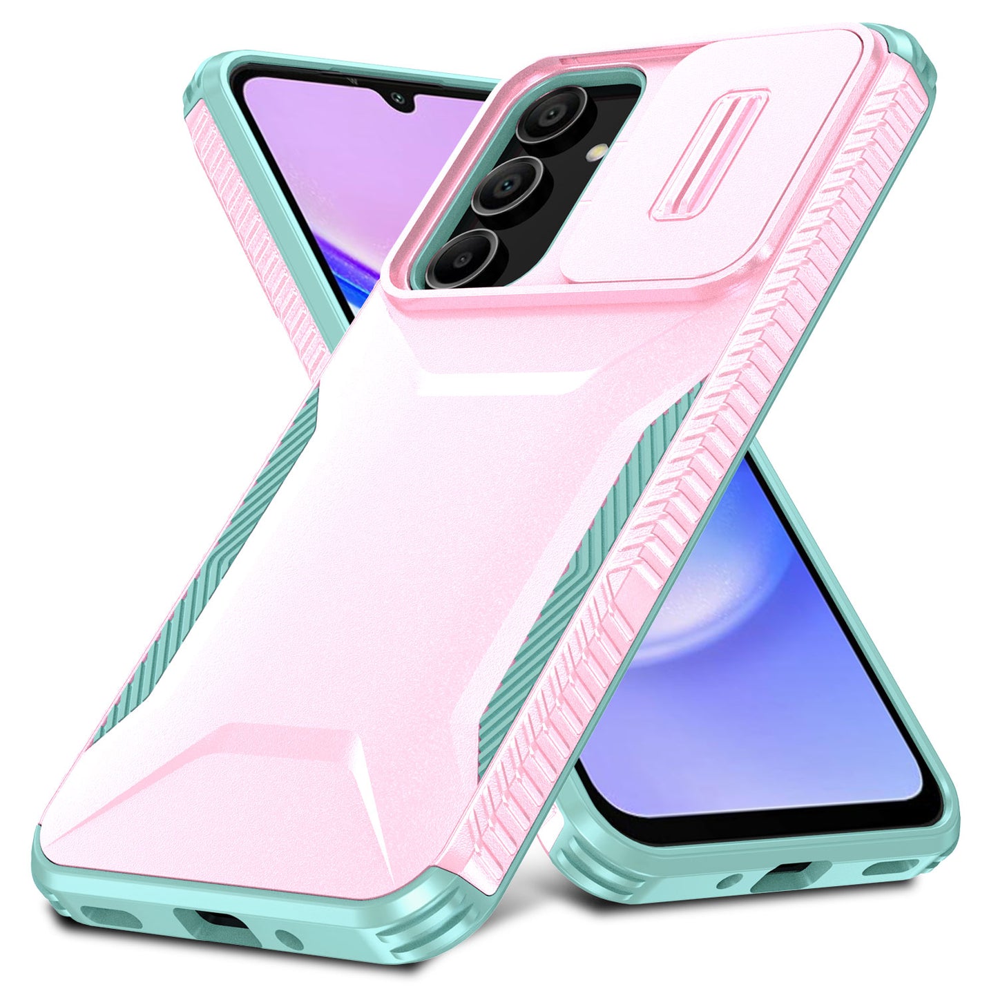 For Samsung Galaxy A16 5G / A16 4G Case Camshield TPU+PC Phone Cover Non-Slip Side Edge - Pink+Grey Green